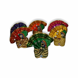 Laddu Gopal - Kanha ji Pugdi Peacock feather Pagdi- Net Silk Mukut for Laadd Gopal, Radha Rani and All God - Multicolor  Puja Articals - set of 6 Size 3 no.