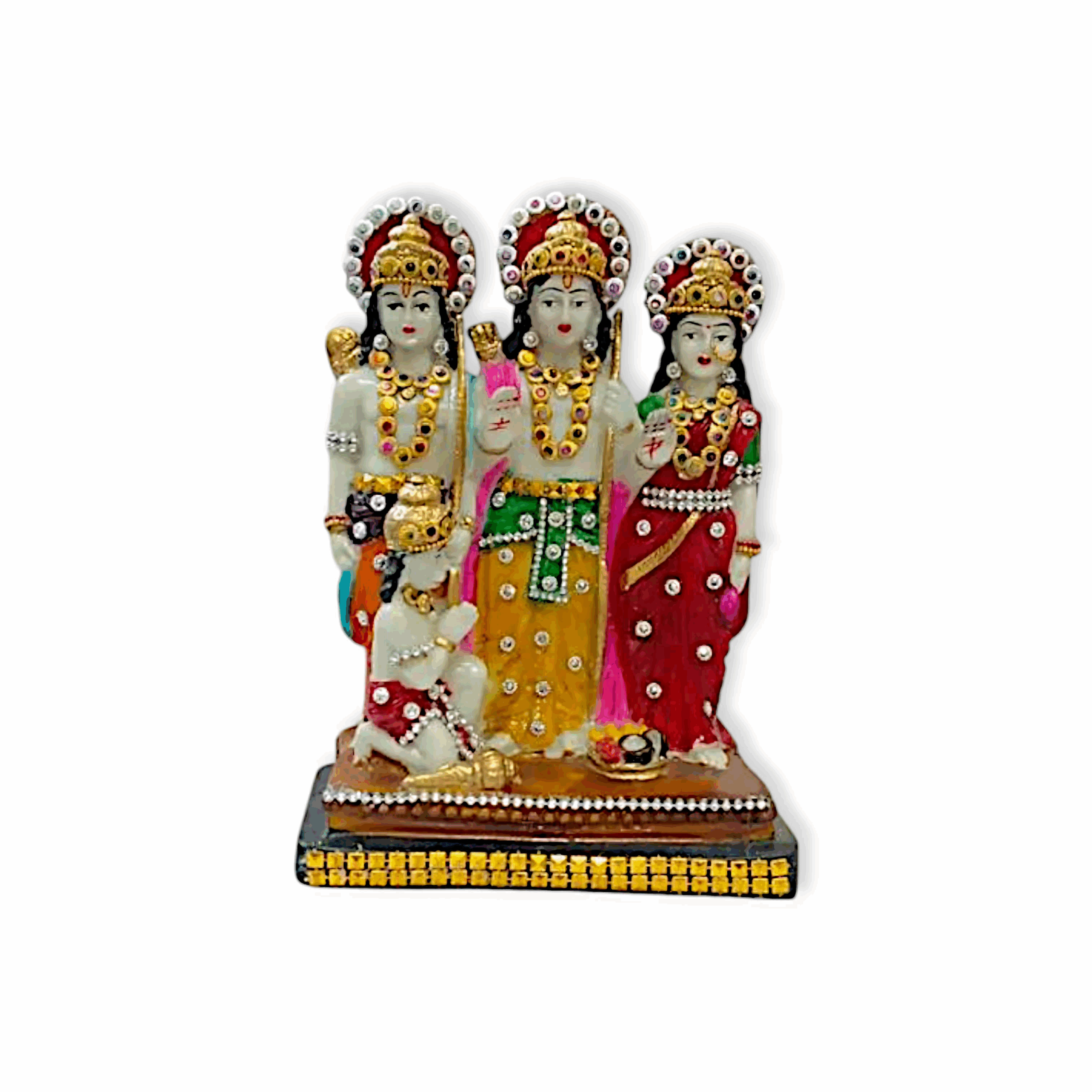 Ram Sita Laxman Hanuman Statue Spiritual Puja Vastu- Multicolored Marble Idol