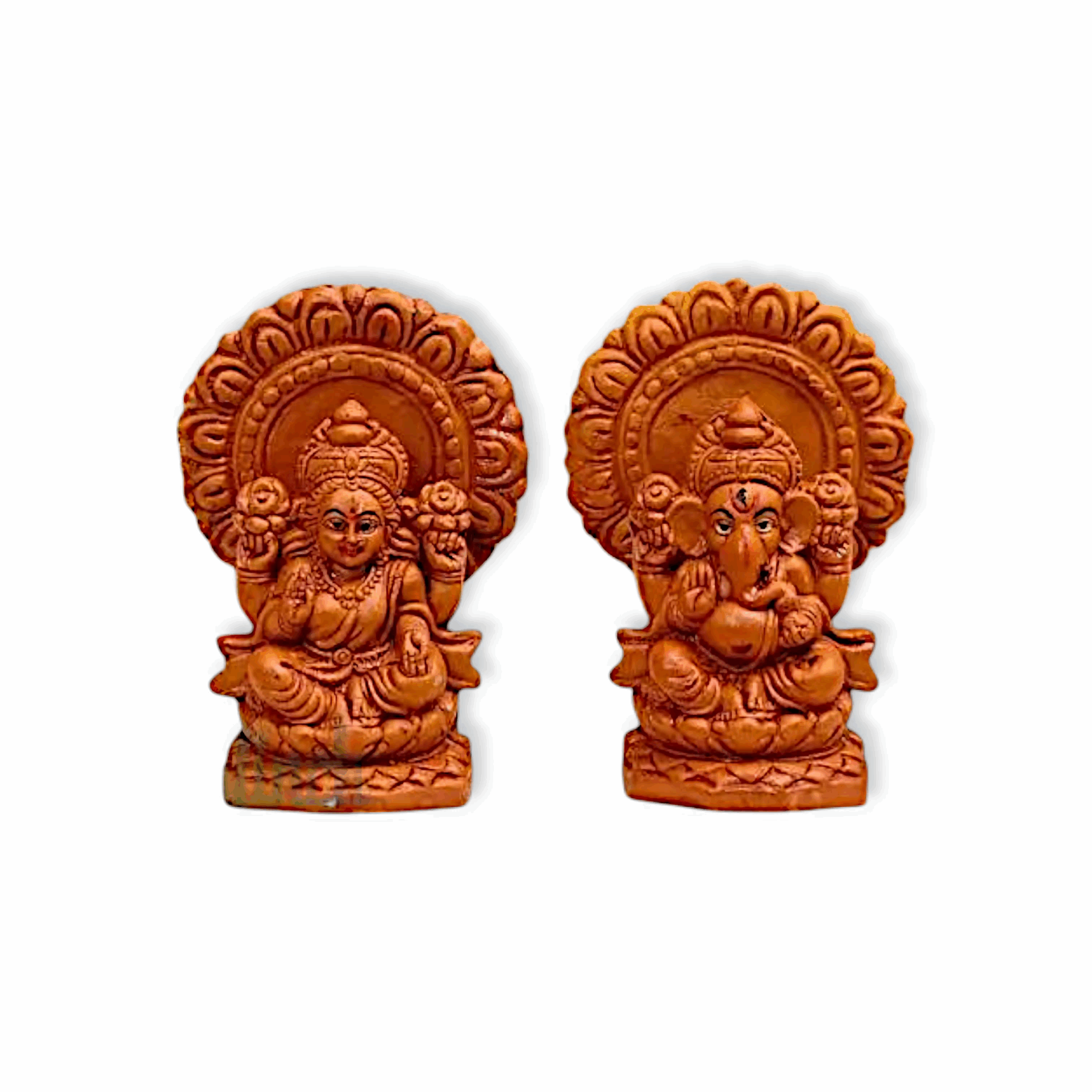 Design Laxmi Ganesh Murti - for Diwali Puja, Lakshmi Ganapati Murti for Home, Office, Diwali Puja - Religious God, Handmade Terracotta Clay Statue, Idol of Clay Pooja Idols