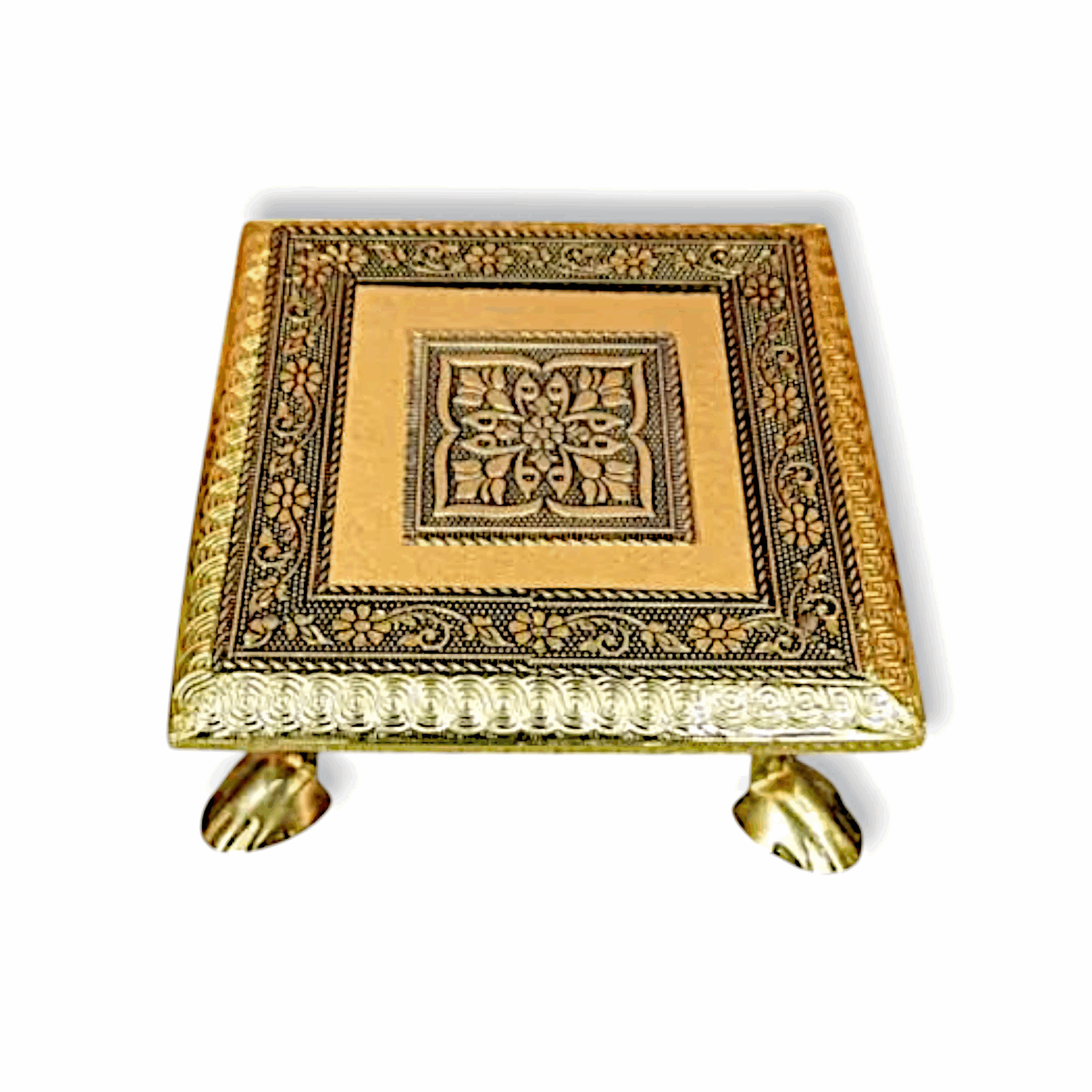 Pure Wooden Handcrafted Pooja Chowki - Pooja Patla, Pooja Chowki, Pooja Bajot, Golden Minakari Chourang