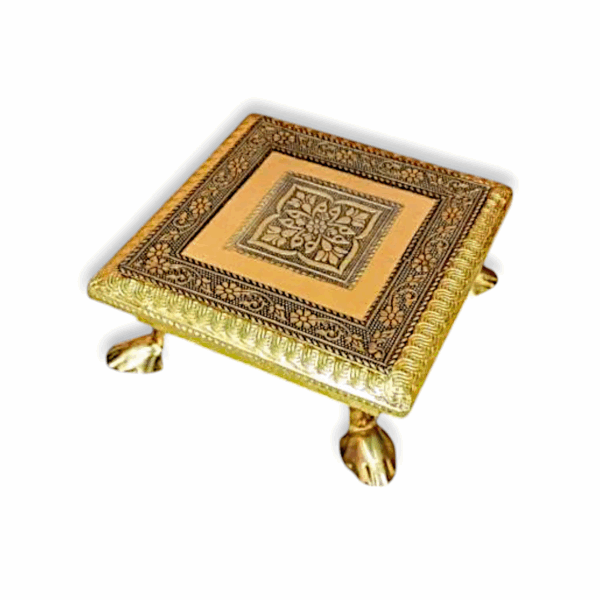 Pure Wooden Handcrafted Pooja Chowki - Pooja Patla, Pooja Chowki, Pooja Bajot, Golden Minakari Chourang - Image 2