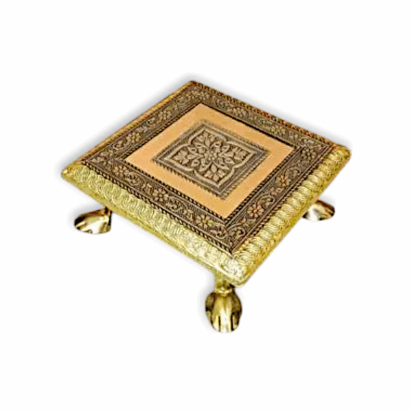 Pure Wooden Handcrafted Pooja Chowki - Pooja Patla, Pooja Chowki, Pooja Bajot, Golden Minakari Chourang - Image 3
