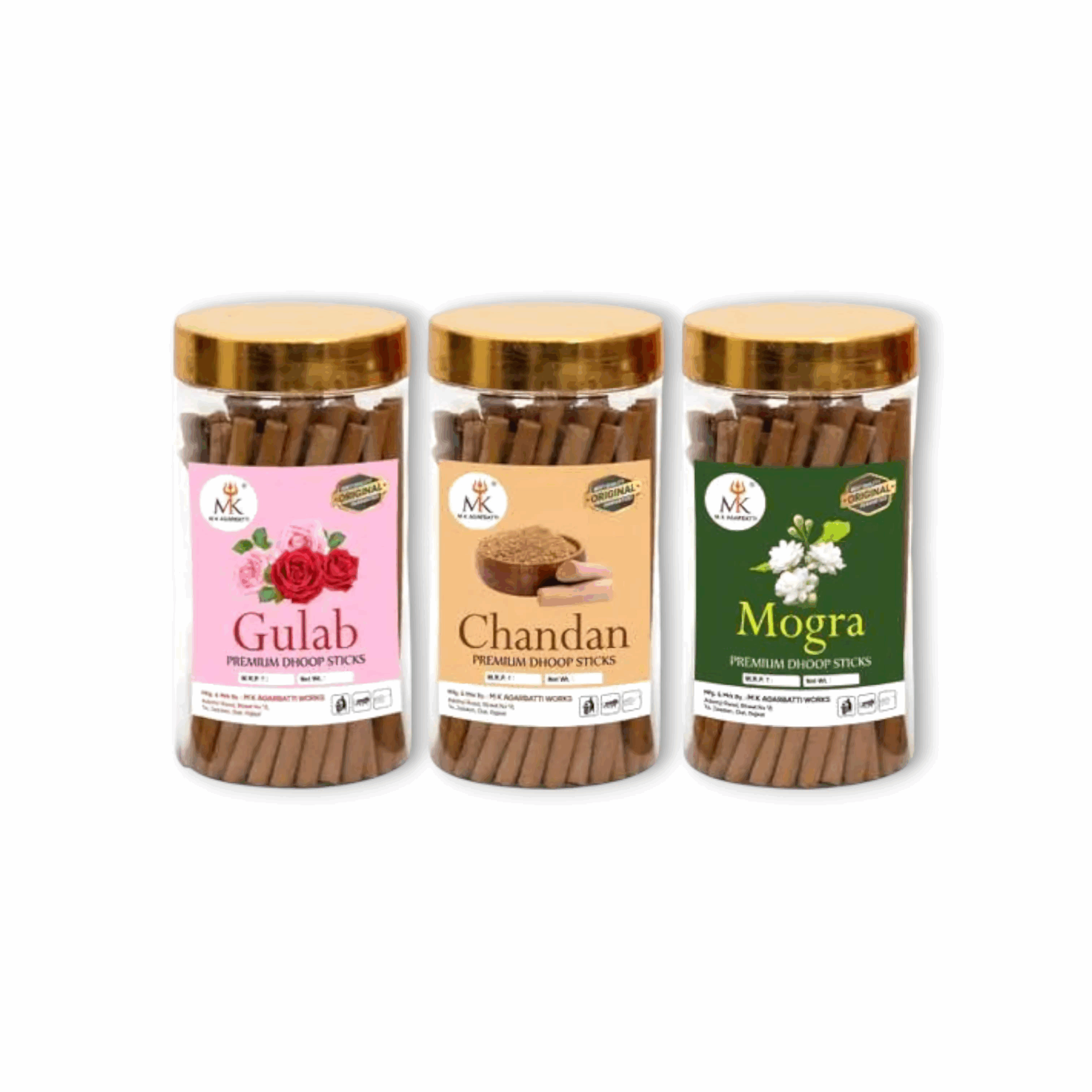 Premium Rose, Chandan, Mogra Dry Incence Dhup Stick Agarbatti - 3X100g = 300g
