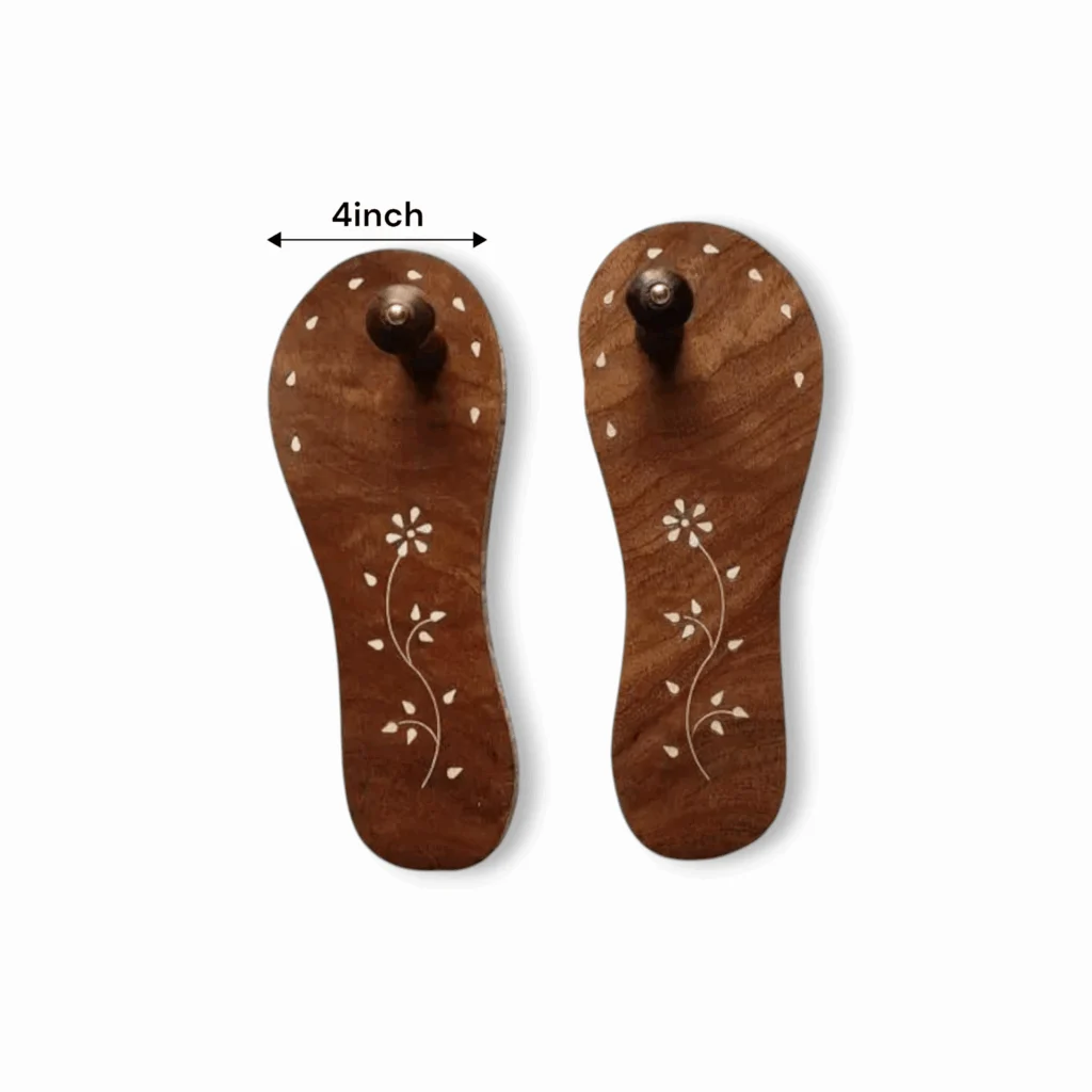 Wooden Beautiful Handmade Puja Slippers - Khadau - খড়ম - MNSalezone Handcrafted Wooden Charan Paduka | Wooden Khadau | Wooden Slipper for Wearing (10 Inches) - Charan Paduka - Image 4
