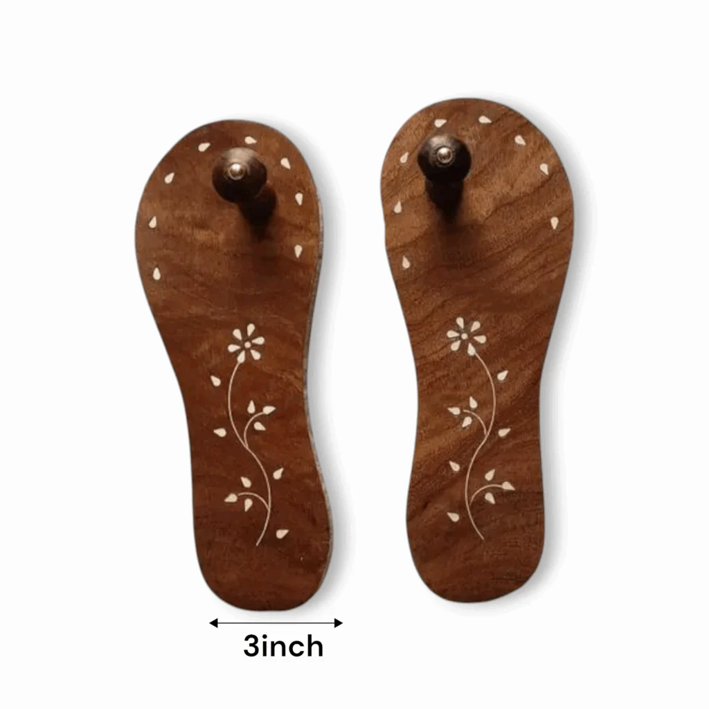 Wooden Beautiful Handmade Puja Slippers - Khadau - খড়ম - MNSalezone Handcrafted Wooden Charan Paduka | Wooden Khadau | Wooden Slipper for Wearing (10 Inches) - Charan Paduka - Image 3
