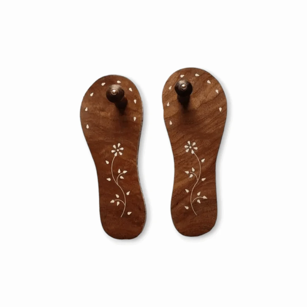 Wooden Beautiful Handmade Puja Slippers - Khadau - খড়ম - MNSalezone Handcrafted Wooden Charan Paduka | Wooden Khadau | Wooden Slipper for Wearing (10 Inches) - Charan Paduka