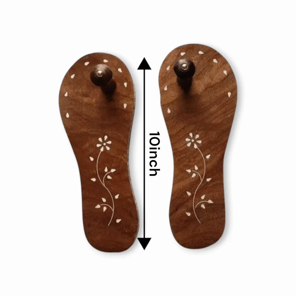 Wooden Beautiful Handmade Puja Slippers - Khadau - খড়ম - MNSalezone Handcrafted Wooden Charan Paduka | Wooden Khadau | Wooden Slipper for Wearing (10 Inches) - Charan Paduka - Image 2