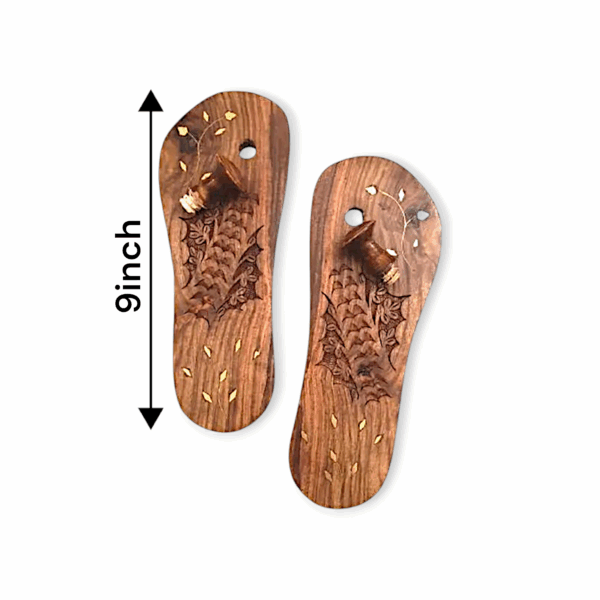 Wooden Handmade Slippers With Flower Star Printed Design Khadau - For Temple - Husnain Bazar Men Handcraft Bazar Wooden Khadau - For Foot Shaped Design - Image 4