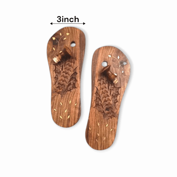 Wooden Handmade Slippers With Flower Star Printed Design Khadau - For Temple - Husnain Bazar Men Handcraft Bazar Wooden Khadau - For Foot Shaped Design - Image 3