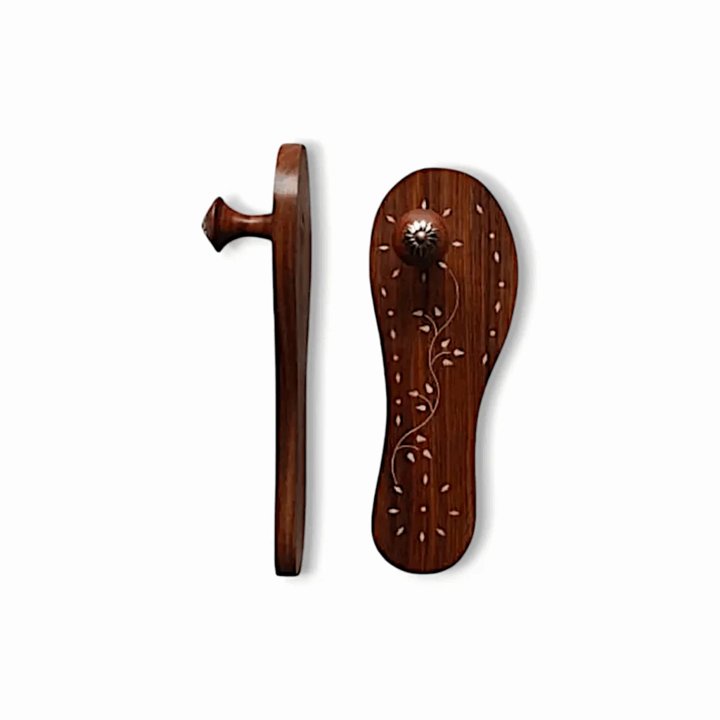 Handcrafted Wooden Charan Paduka - Wooden Khadau - Wooden Slipper - Wearing for Man & Woman - for Pooja Rituals - 10 Inches - Image 4