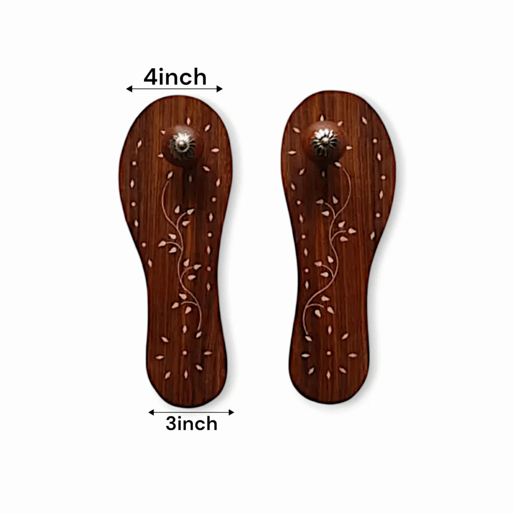 Handcrafted Wooden Charan Paduka - Wooden Khadau - Wooden Slipper - Wearing for Man & Woman - for Pooja Rituals - 10 Inches - Image 3