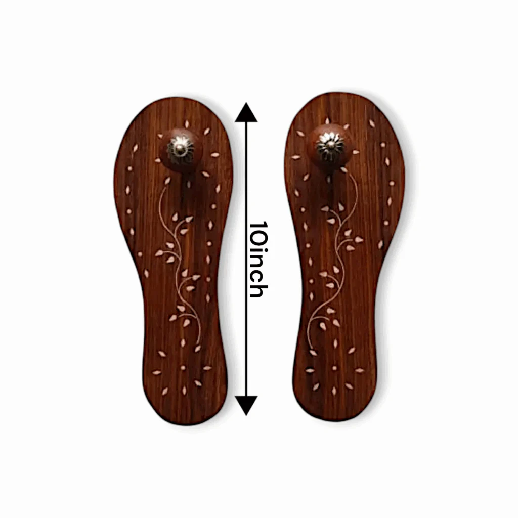 Handcrafted Wooden Charan Paduka - Wooden Khadau - Wooden Slipper - Wearing for Man & Woman - for Pooja Rituals - 10 Inches - Image 2