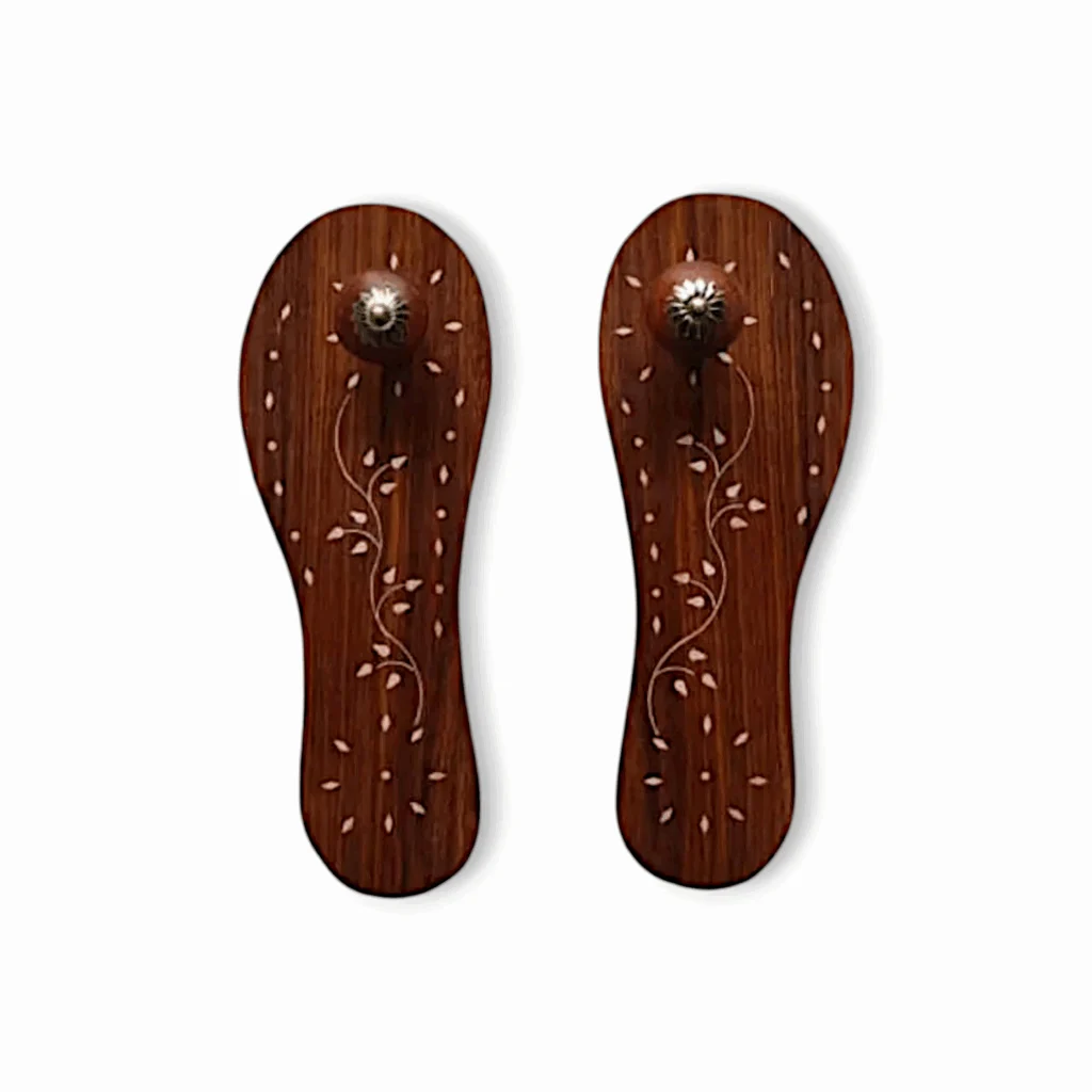 Handcrafted Wooden Charan Paduka - Wooden Khadau - Wooden Slipper - Wearing for Man & Woman - for Pooja Rituals - 10 Inches