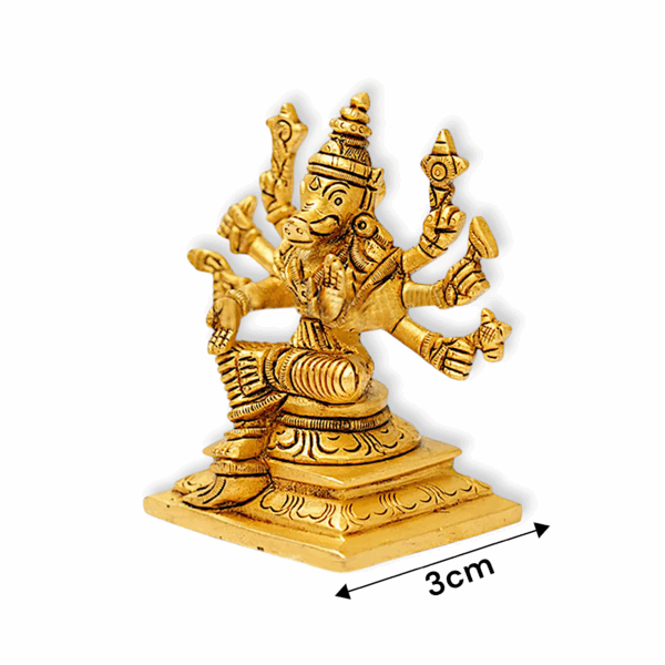 Varahi Amman 8 Handed Brass Statue - Lord Vishnu's Varaga Avatar Idol Statue - Varaga Devi Brass Idol - Varagi Silai - Small Size = 5x6 cm - Image 4