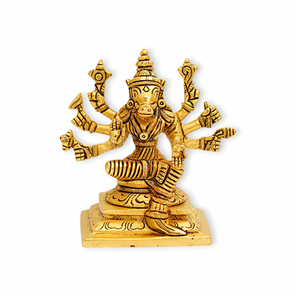 Varahi Amman 8 Handed Brass Statue - Lord Vishnu's Varaga Avatar Idol Statue - Varaga Devi Brass Idol - Varagi Silai - Small Size = 5x6 cm