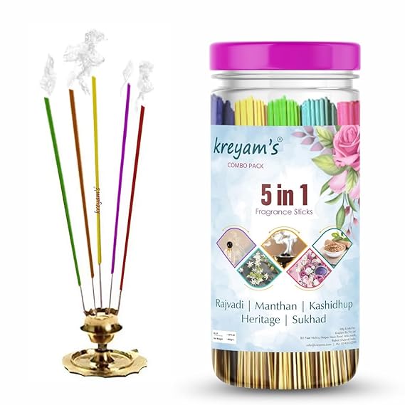 Charcoal Free Dhup Agarbatti For Pooja 5in 1 Combo Set - Rajvadi, Manthan, Kashidhup, Heritage,Sukhad Pooja Item -  Pack Of 225 Gram With 11% Extra