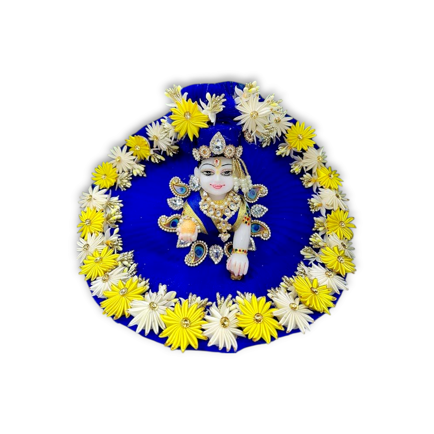 Laddu Gopal Poshak - With Pagdi Blue With Yellow Satin Flower - 5 no. Laddu Gopal Dress