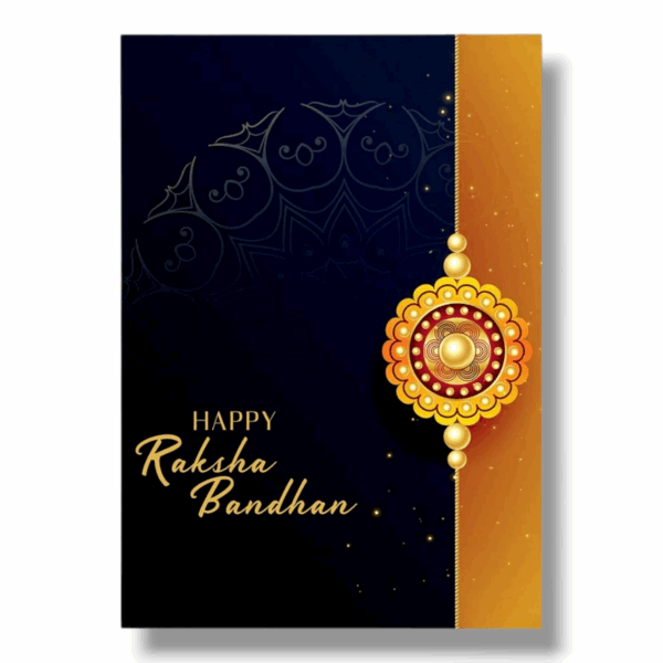 Premium Rakhi Gift For Brother Sister - Golden Color Rakhi - Rakhi With Greeting Card -  Rakhi with Roli&Chaval - Rakhi with silver coin (K1_703) - Image 2
