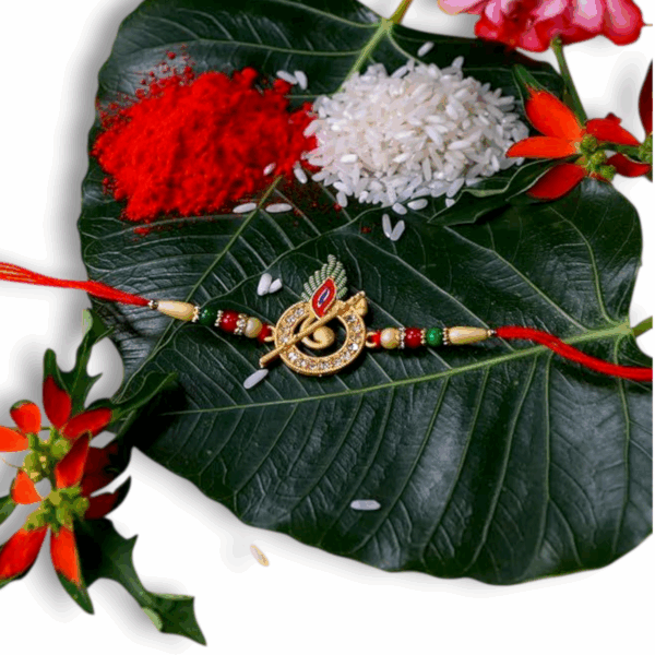 Premium Rakhi Gift For Brother Sister - Golden Color Rakhi - Rakhi With Greeting Card -  Rakhi with Roli&Chaval - Rakhi with silver coin (K1_703) - Image 3