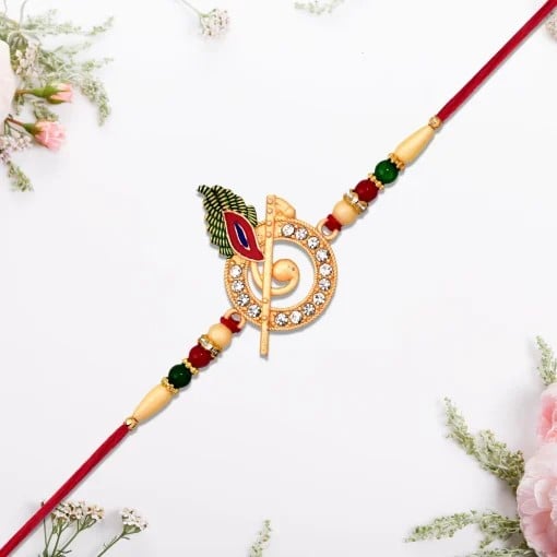 Premium Rakhi Gift For Brother Sister - Golden Color Rakhi - Rakhi With Greeting Card -  Rakhi with Roli&Chaval - Rakhi with silver coin (K1_703)