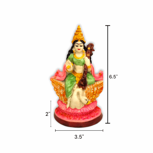 Saraswati Mata Statue - Marble Dust Saraswati Mata Statue - Handcrafted Decorative Showpice 6.5 inch - Image 2
