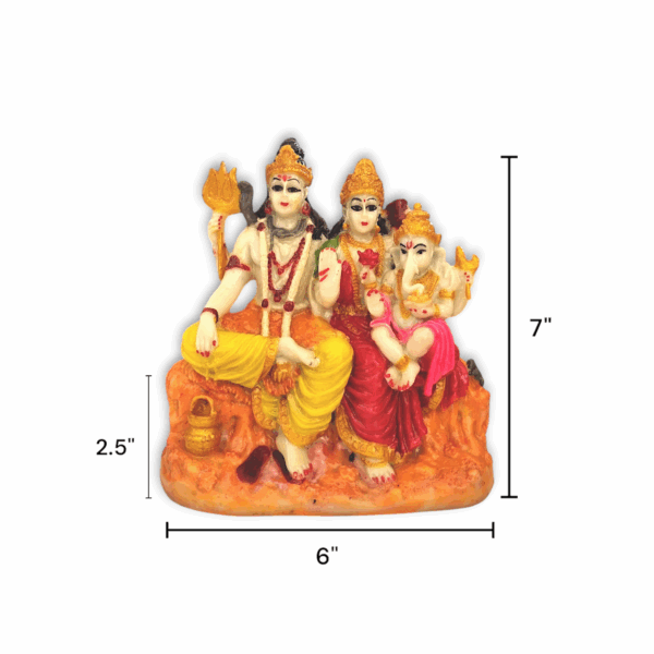 Lord Shiva Parivar Idol - Shiva, Parvati & Ganesh - Marble Dust Lord Shiva Parivar Showpiece 7 inch - Image 2