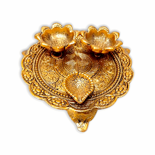 Metal Pooja Thali - Traditional Pooja Thali with 2 Vatis and Diya - Pooja Plate for Diwali