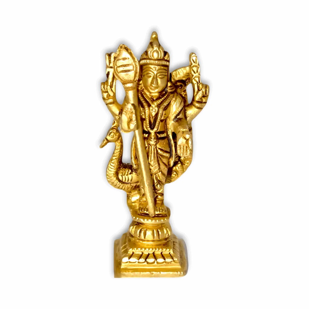 Brass Kartikeya Murugan Murti - Puja Mandir Decor Showpiece - Kartikeya Murugan Statue