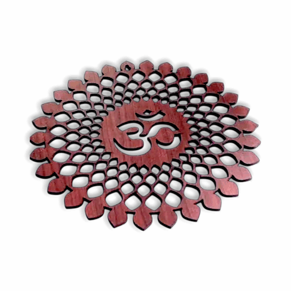 OM Sanatan Hindu Wall Hanging - Brown Wooden OM Decoration for Mandir and Home - Image 3