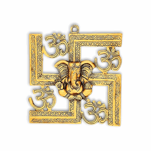 Swastick 4 om Metal Wall Hanging - Swastik Ganesh Metal Wall Decoration Sculpture - Om Swastik Ganesha Decorative Showpiece