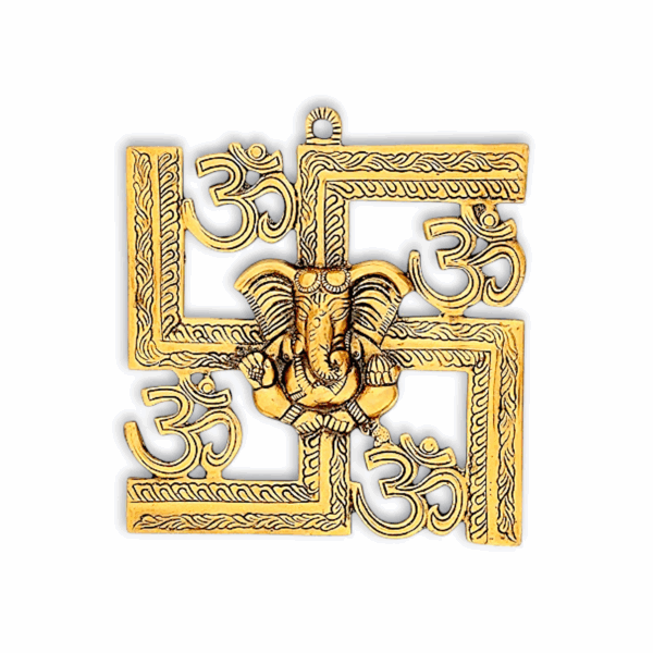 Swastick 4 om Metal Wall Hanging - Swastik Ganesh Metal Wall Decoration Sculpture - Om Swastik Ganesha Decorative Showpiece