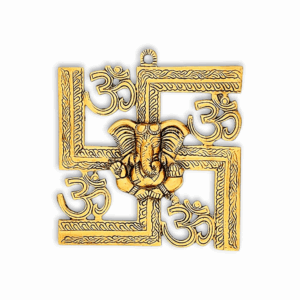 Swastick 4 om Metal Wall Hanging - Swastik Ganesh Metal Wall Decoration Sculpture - Om Swastik Ganesha Decorative Showpiece