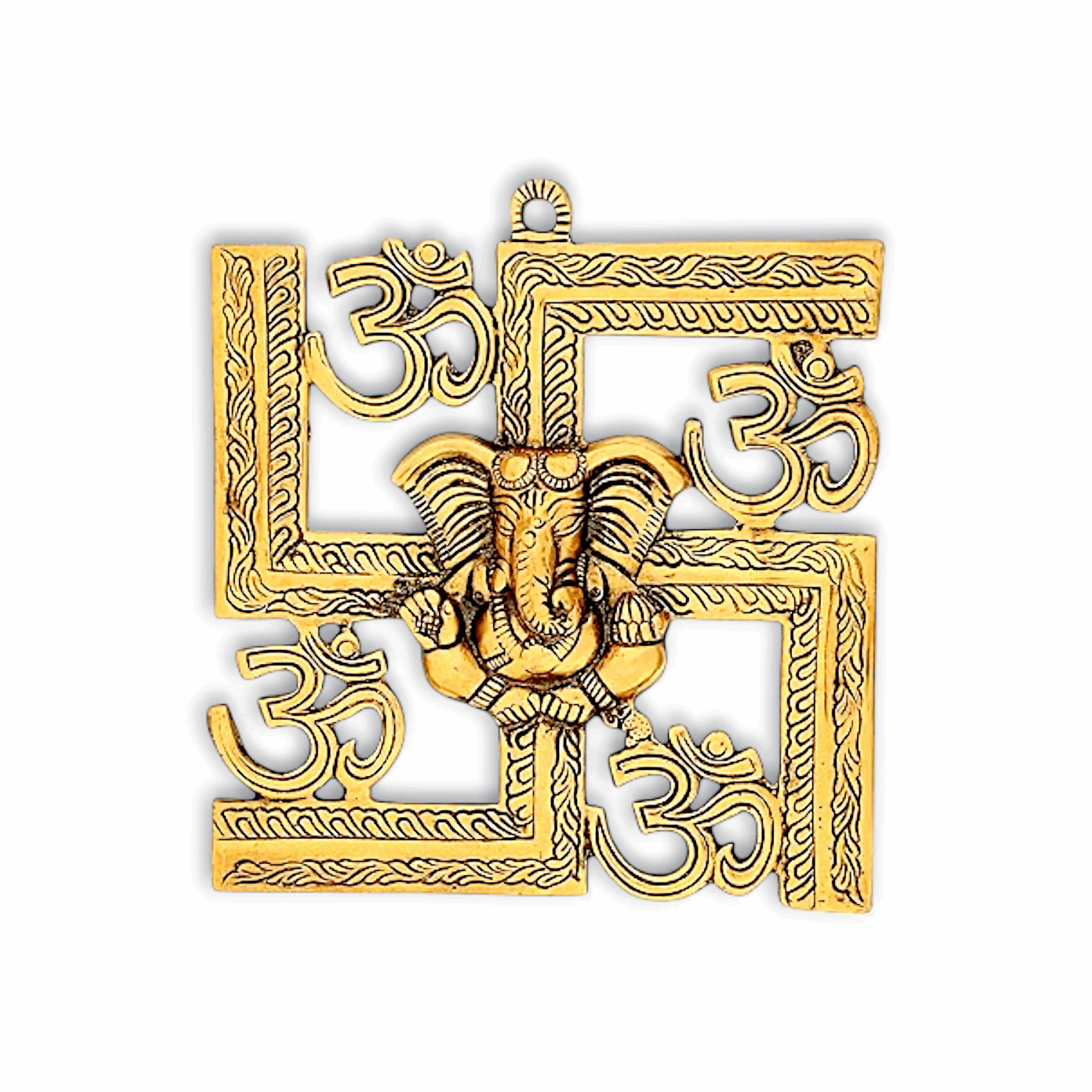 Swastick 4 om Metal Wall Hanging - Swastik Ganesh Metal Wall Decoration Sculpture - Om Swastik Ganesha Decorative Showpiece