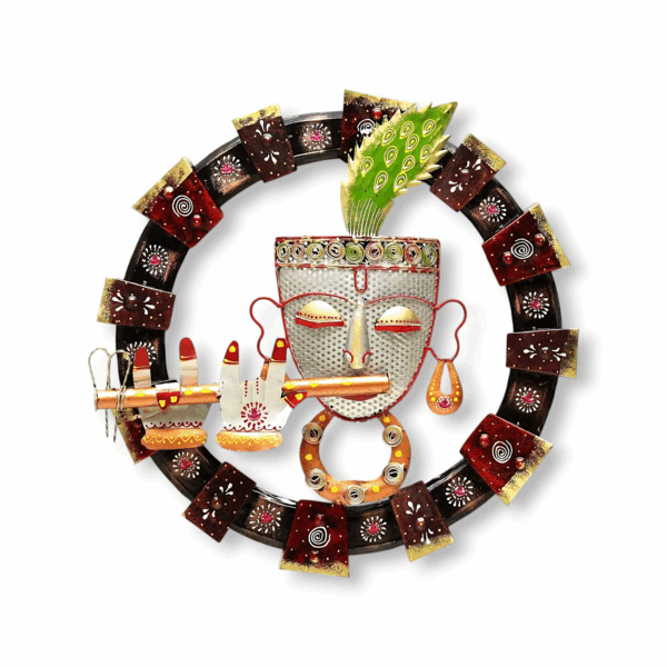Metal Handpainted Decorative White Krishna Wall Hanging Showpiece  - for Office, House, Hotel, Temple Decoration - 18*18