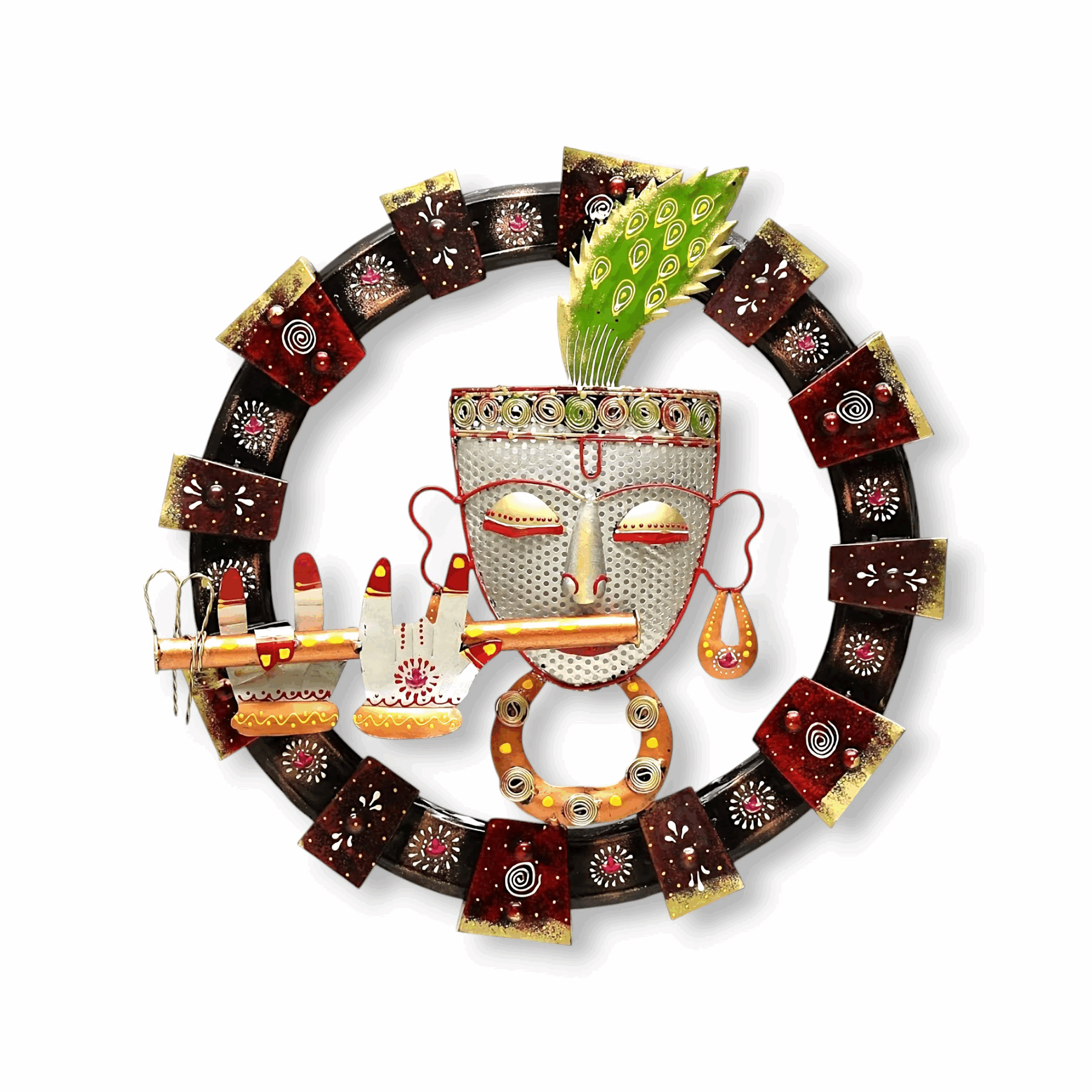 Metal Handpainted Decorative White Krishna Wall Hanging Showpiece  - for Office, House, Hotel, Temple Decoration - 18*18