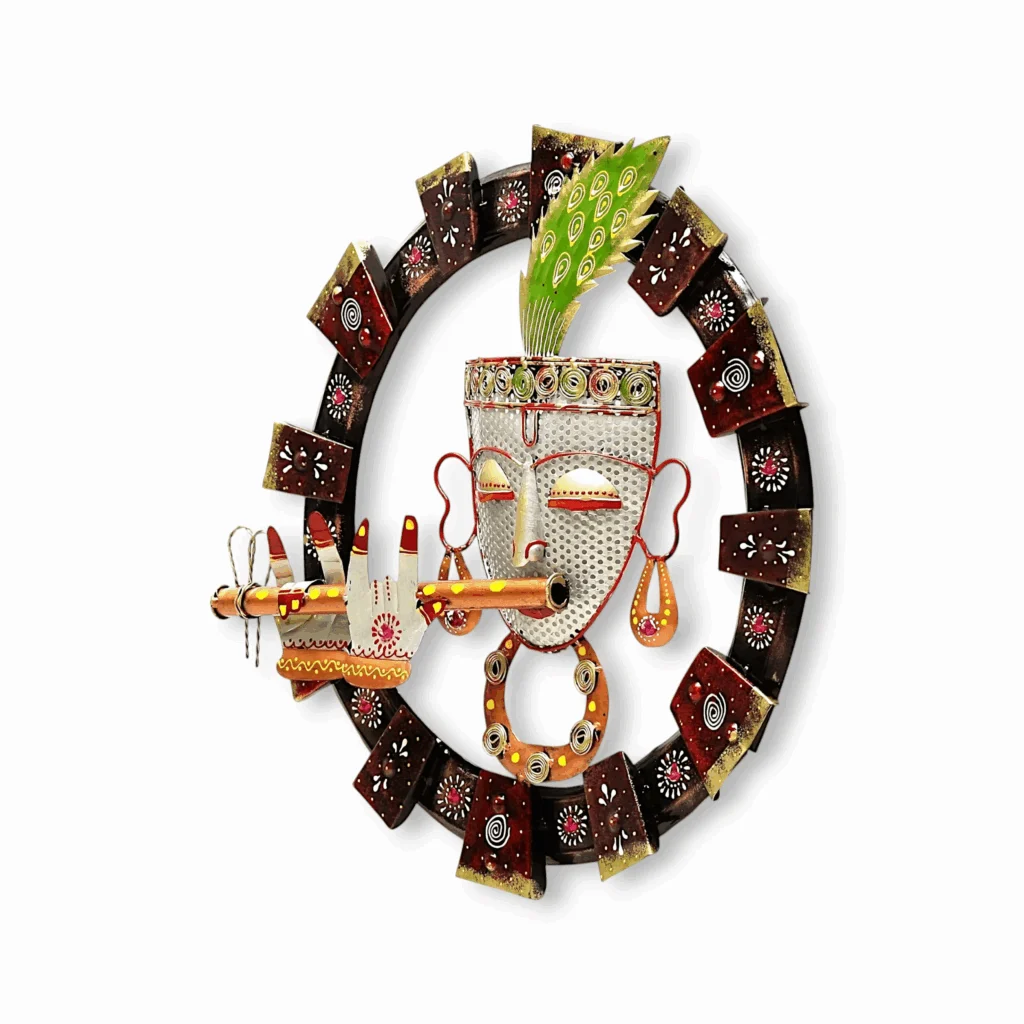 Metal Handpainted Decorative White Krishna Wall Hanging Showpiece - for Office, House, Hotel, Temple Decoration - 18*18 - Image 4