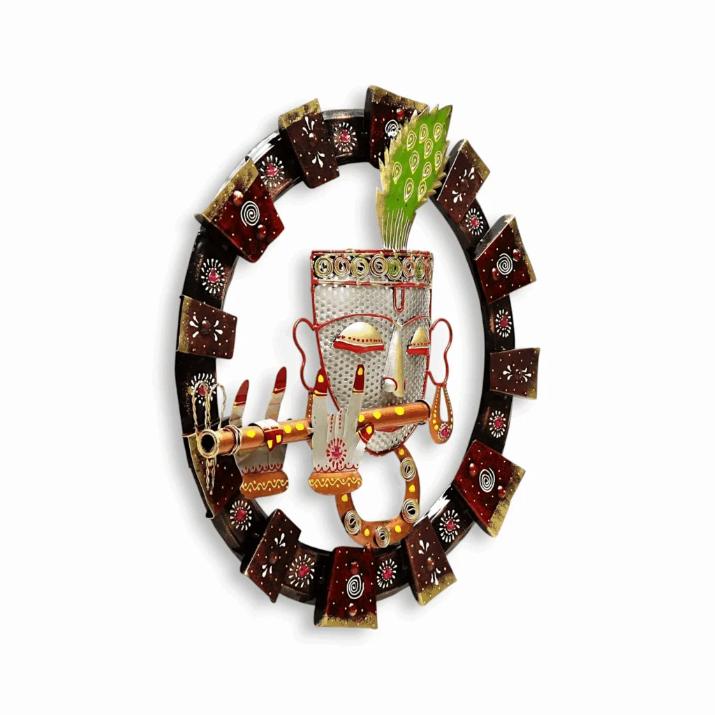 Metal Handpainted Decorative White Krishna Wall Hanging Showpiece - for Office, House, Hotel, Temple Decoration - 18*18 - Image 3