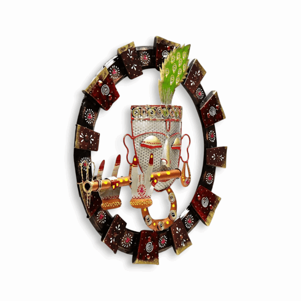 Metal Handpainted Decorative White Krishna Wall Hanging Showpiece  - for Office, House, Hotel, Temple Decoration - 18*18 - Image 3