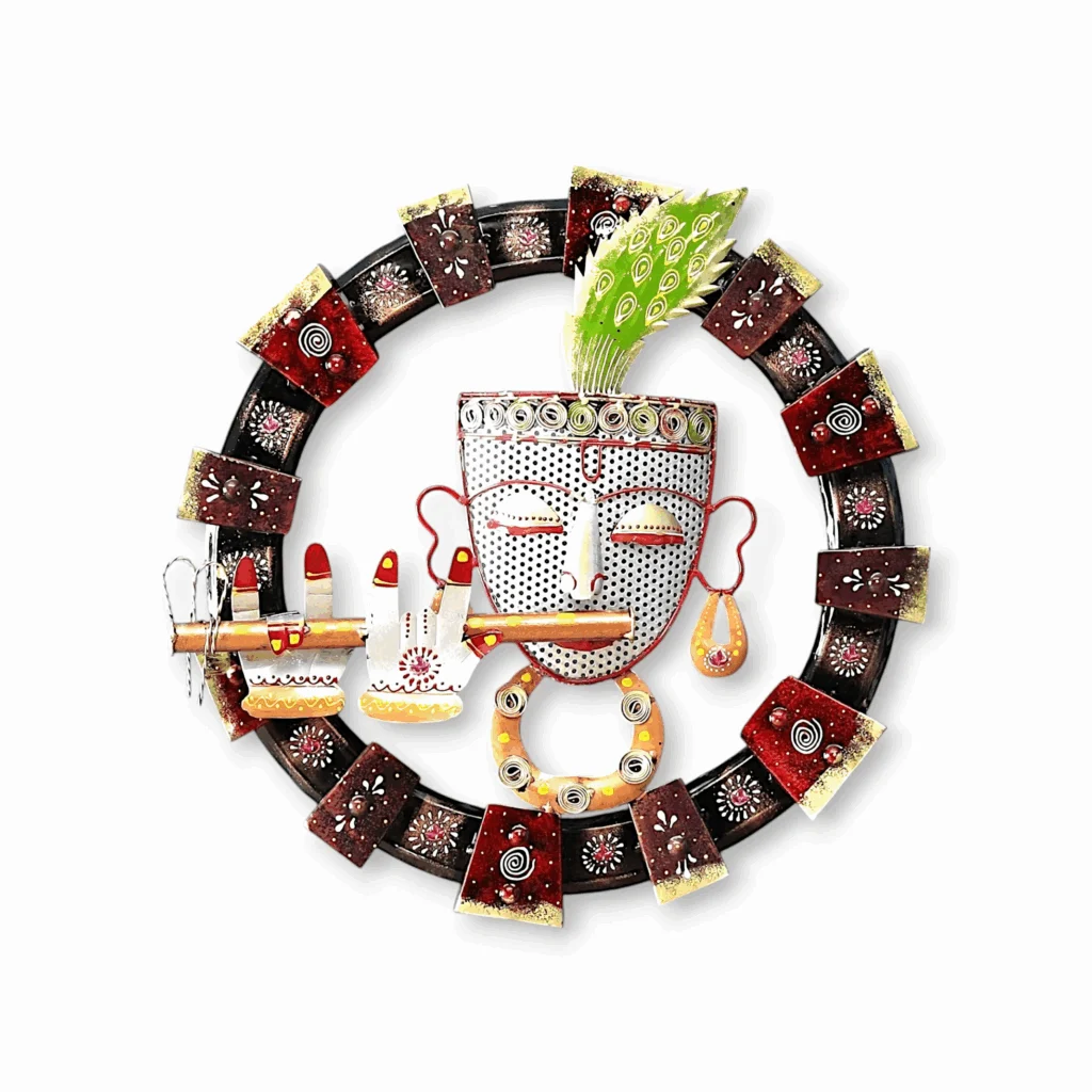 Metal Handpainted Decorative White Krishna Wall Hanging Showpiece - for Office, House, Hotel, Temple Decoration - 18*18 - Image 2