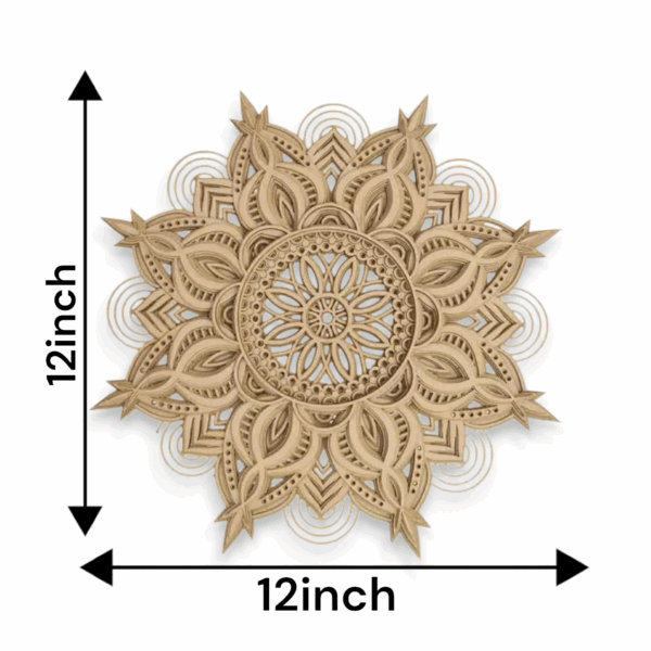 3D Laser Cut Designer Mandala Wall Decor Made of Engineered Wood - Decorative Multi Layered Round Mandala Wall Art, Living Room Wall Hanging - 12' * 12' - Image 2