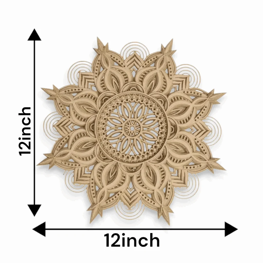 3D Laser Cut Designer Mandala Wall Decor Made of Engineered Wood - Decorative Multi Layered Round Mandala Wall Art, Living Room Wall Hanging - 12' * 12' - Image 2