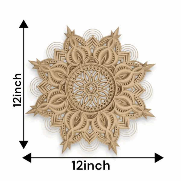 3D Laser Cut Designer Mandala Wall Decor Made of Engineered Wood - Decorative Multi Layered Round Mandala Wall Art, Living Room Wall Hanging - 12' * 12' - Image 2