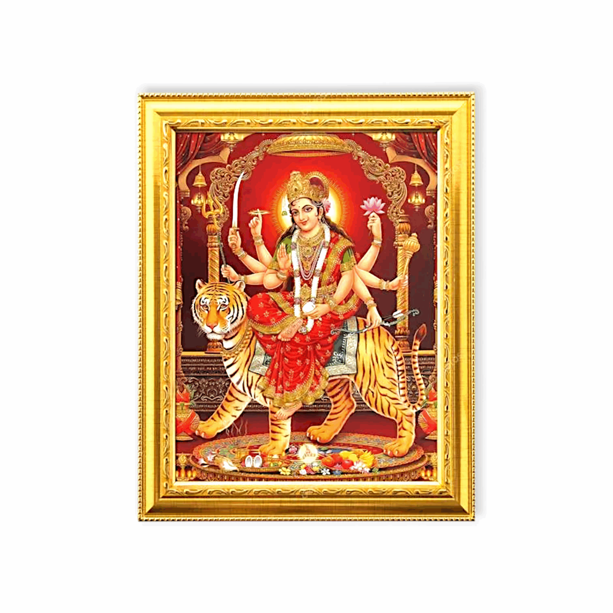 Sherawali Mata Photo Frame Golden Laminated - For Pooja Purpose - 5 inch x 7 inch