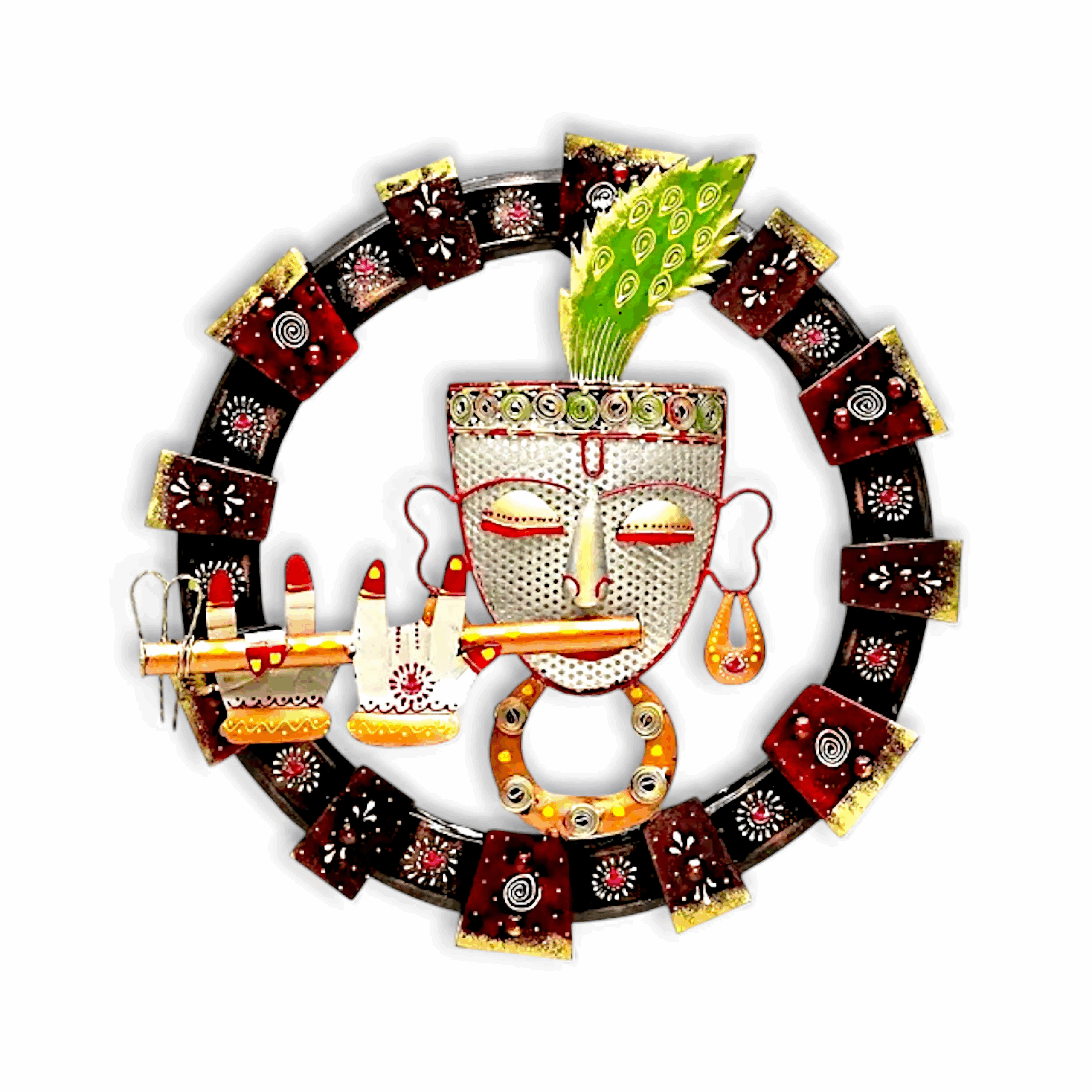 Metal Handpainted Krishna - Krishna Designed Home, Office Decorative Showpiece - Krishna Multicolour Metal Wall Art
