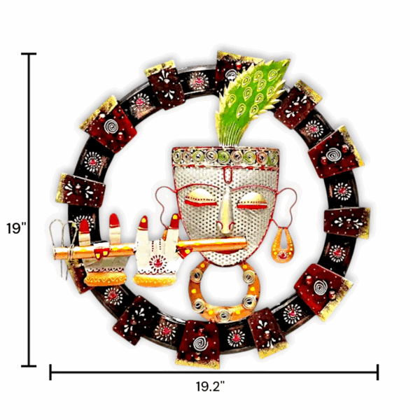Metal Handpainted Krishna - Krishna Designed Home, Office Decorative Showpiece - Krishna Multicolour Metal Wall Art - Image 3