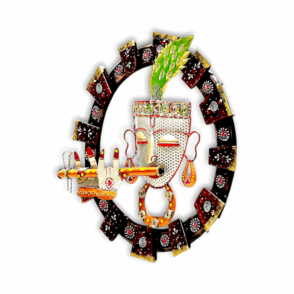 Metal Handpainted Krishna - Krishna Designed Home, Office Decorative Showpiece - Krishna Multicolour Metal Wall Art - Image 2