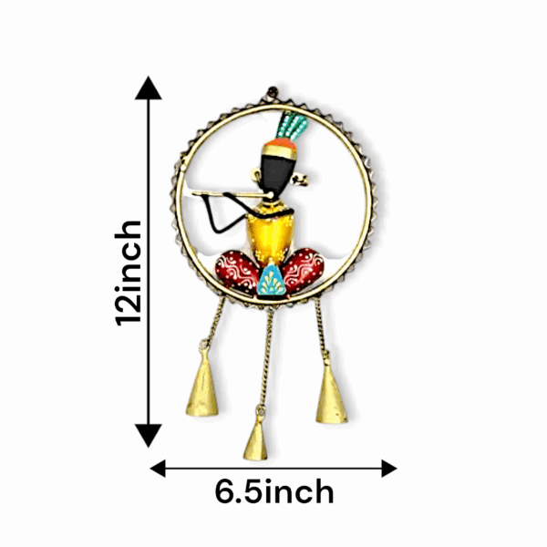 Metal Krishna Wall Hanging with Bells - Handcrafted Decorative Art - For Home, Office, Temple Decoration & Pooja Purpose - Image 2