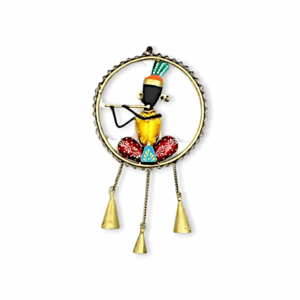 Metal Krishna Wall Hanging with Bells - Handcrafted Decorative Art - For Home, Office, Temple Decoration & Pooja Purpose