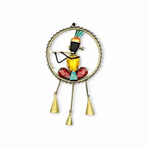Metal Krishna Wall Hanging with Bells - Handcrafted Decorative Art - For Home, Office, Temple Decoration & Pooja Purpose