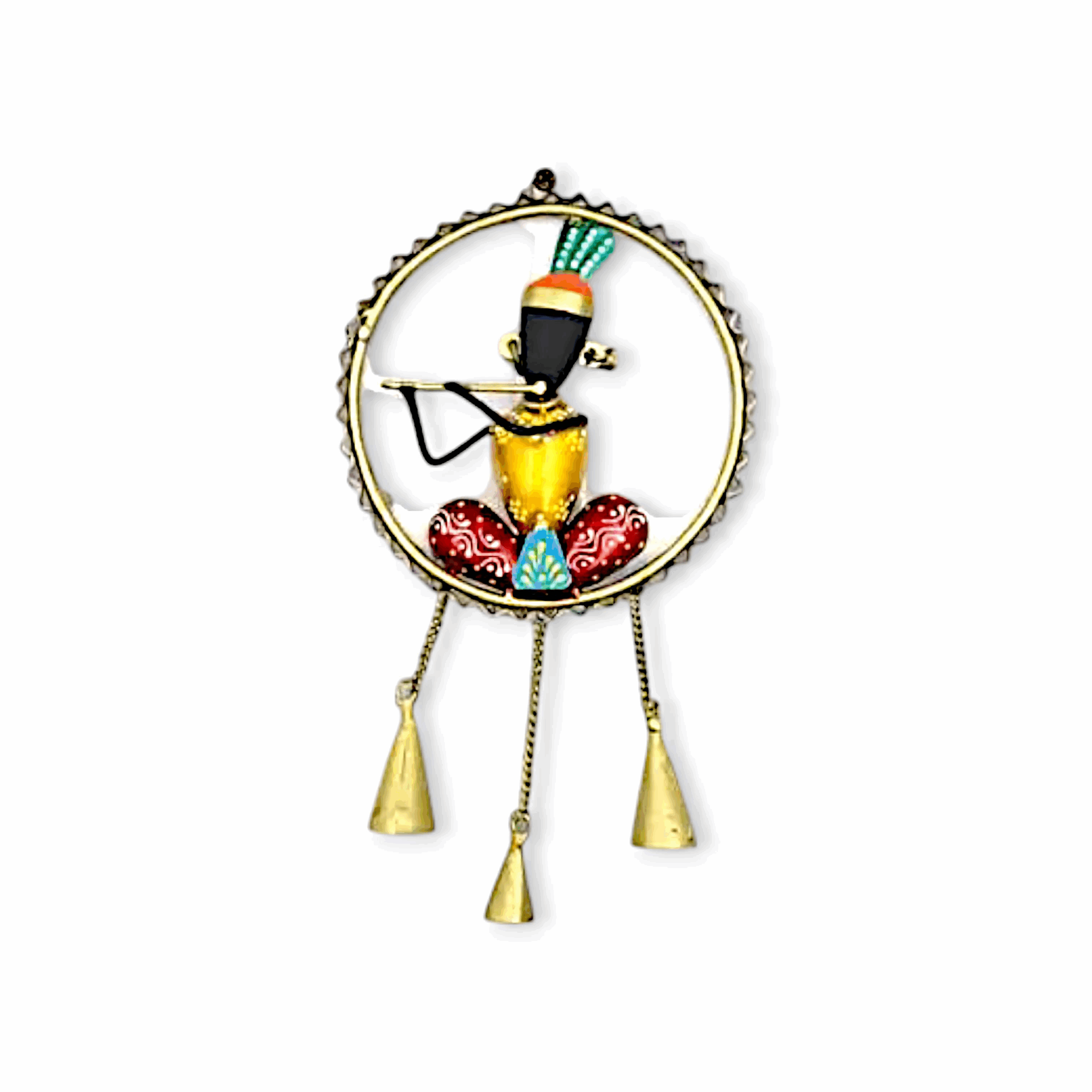 Metal Krishna Wall Hanging with Bells - Handcrafted Decorative Art - For Home, Office, Temple Decoration & Pooja Purpose